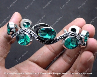 Pulsera de turmalina color menta: brazalete ajustable hecho a mano en plata de ley 925