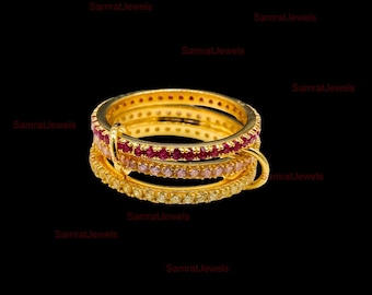 Connected Sterling Silver Ring: 22K Gold Plated, Stackable Zircon Accent