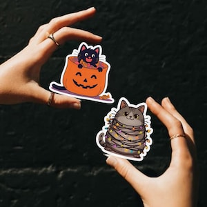 Halloween Christmas Cat Stickers | Kawaii Kitty Clipart Set (Digital Download)
