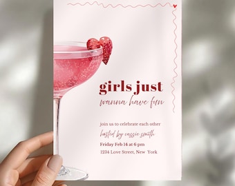Girls Night Valentine Invitation • Galentine’s Day Party Invite • Cocktail Invitation • Printable Editable Canva Template