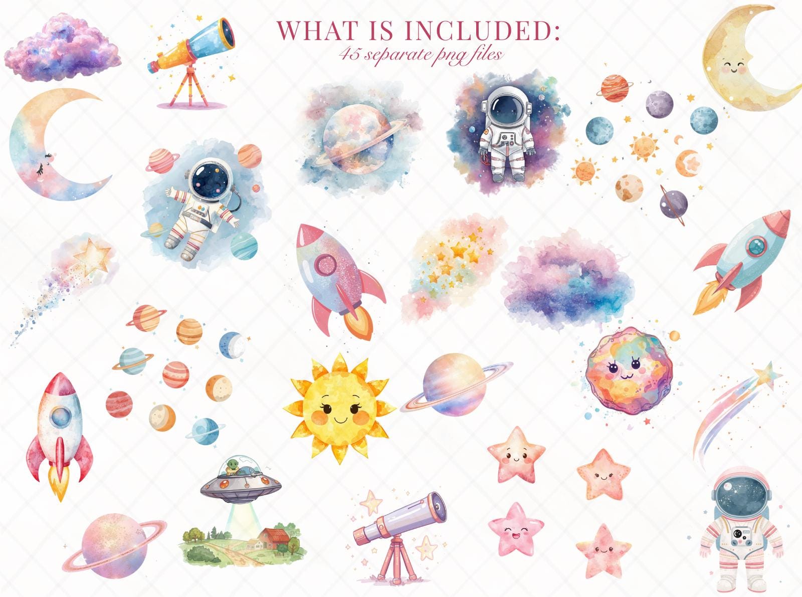 Pastel Outer Space Clipart | Watercolor Elements | Astronaut Rocket ...