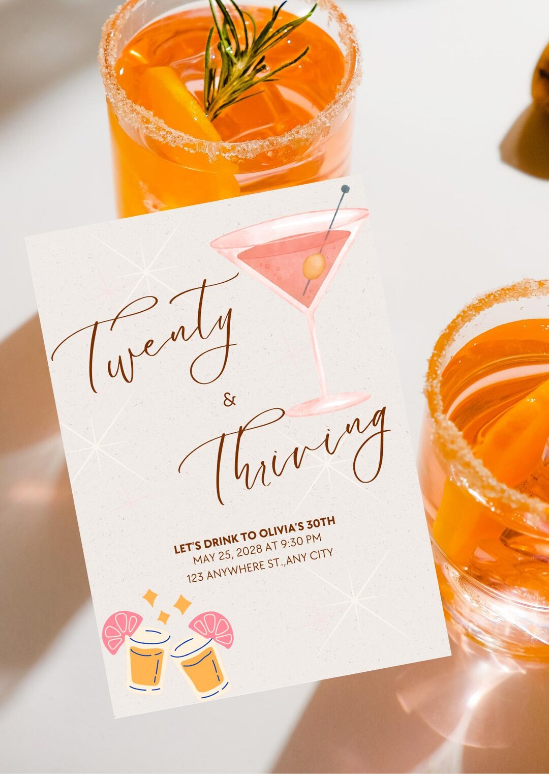 Invite Theme Editable 20th Birthday Party Invitation - Cocktail Themed Digital ...