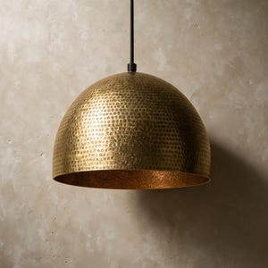 Pendant lamp – hammered brass dome ceiling light for kitchen island, modern mid century style