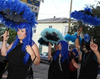 Custom Color New Orleans Second Line Umbrella Parasol- Choose UMBRELLA and FEATHER color- Birthday- Festival- Bachelorette Party- Mardi Gras