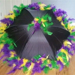 Second Line Umbrella Parasol- Mardi Gras Purple, Green, Yellow on Black Umbrella- New Orleans Birthday- Bachelorette Party- Masquerade