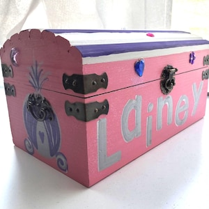 Personalized Princess Painted Wooden Jewel Sparkly Treasure Toy Chest- 9 in x 5 in x 5 in With Latch- Birthday Christmas Gift, Keepsake Box