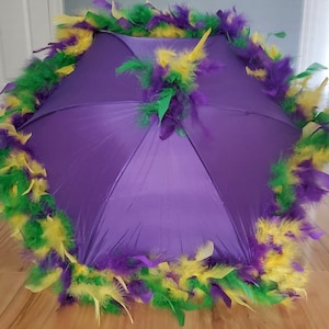 Second Line Umbrella Parasol- Mardi Gras Purple, Green, Yellow on Purple Umbrella- New Orleans Birthday- Bachelorette Party- Masquerade