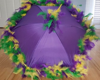 Second Line Umbrella Parasol- Mardi Gras Purple, Green, Yellow on Purple Umbrella- New Orleans Birthday- Bachelorette Party- Masquerade