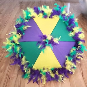 Second Line Mardi Gras Feather Umbrella- Parade- Festival Parasol- Jazz Fest French Quarter Fest- New Orleans shade bridesmaids bachelorette