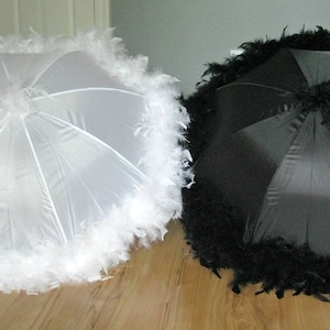 Wedding Second Line Umbrellas- Bride and Groom set of 2 Large New Orleans- Black White Cream, Feathers or Fringe