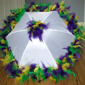 Second Line Umbrella Parasol- Mardi Gras Purple, Green, Yellow on White Umbrella MEDIUM  size- New Orleans birthday- bachelorette party-