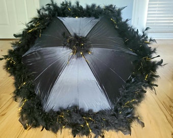 Second Line Umbrella Parasol MEDIUM- Black and Gold on Black- Fan Football- New Orleans Party Accessory- Louisiana 2nd Line