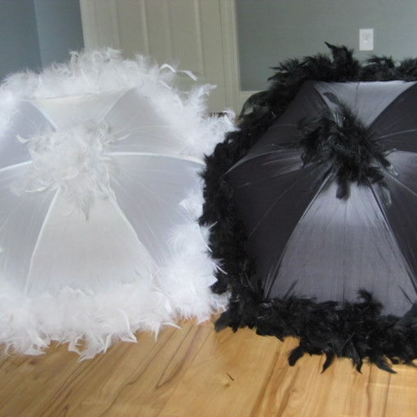 Wedding Umbrellas- Second Line Authentic New Orleans- Bride Groom Mr. Mrs.- set of 2 MEDIUM parasol size- wedding parasols white ivory black