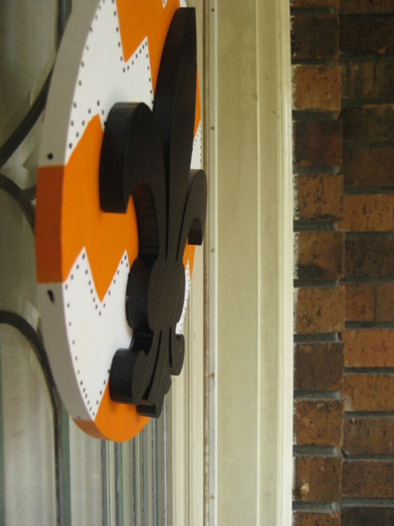New Orleans Southern Halloween Fleur De Lis Door Decoration Cajum Chevron Orange White