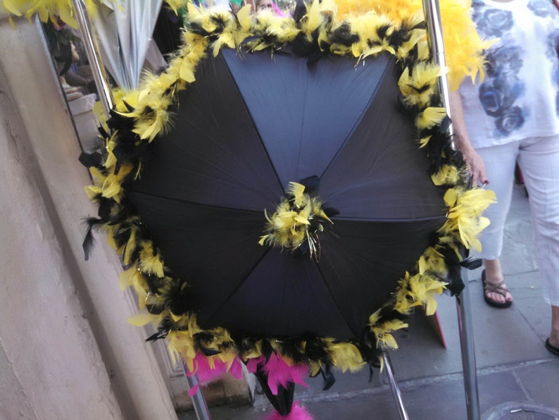 Louisiana Saints Fan New Orleans Party Second Line Umbrella Parasol MEDIUM any colors Black Yellow on Black Football feather boa