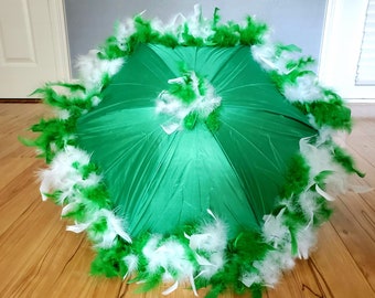 Green and White New Orleans Second Line Umbrella Parasol- Choose UMBRELLA and FEATHER color- St Patricks Day Birthday Party Mardi Gras