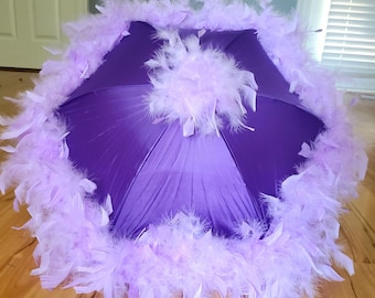 Lavender Feather on Purple New Orleans Second Line Umbrella Parasol- Choose UMBRELLA and FEATHER color Princess Garden Unicorn Parade Party