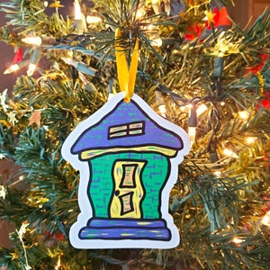 Mardi Gras Tree Ornament, Holiday House Made From Original Painted Artwork, 4 x 5, New Orleans Shotgun House, Teacher Gift, 1 or 2 sided image 1