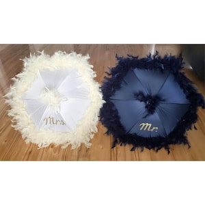 Mr. & Mrs. Wedding Second Line Umbrellas, Set of 2 Parasols- Navy, Cream, Black or White- Hand Painted Lettering- From New Orleans