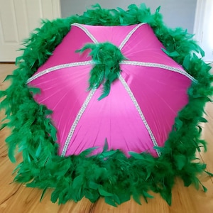 Second Line Umbrella Pink Green With Spine Trim and Feather - Etsy