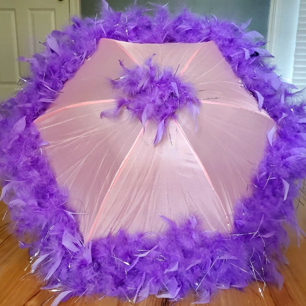 Princess Costume Accessory- Parasol Second Line Umbrella Lavender on Light Pink Girl- Tea Party- Garden Party- Flower Girl- New Orleans
