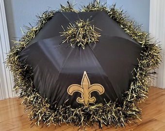 Second Line Umbrella MEDIUM- New Orleans Black Gold Fleur de Lis- Metallic Trim- Parasol Sized- Wedding, Football, Party, Tailgate, Bachelor