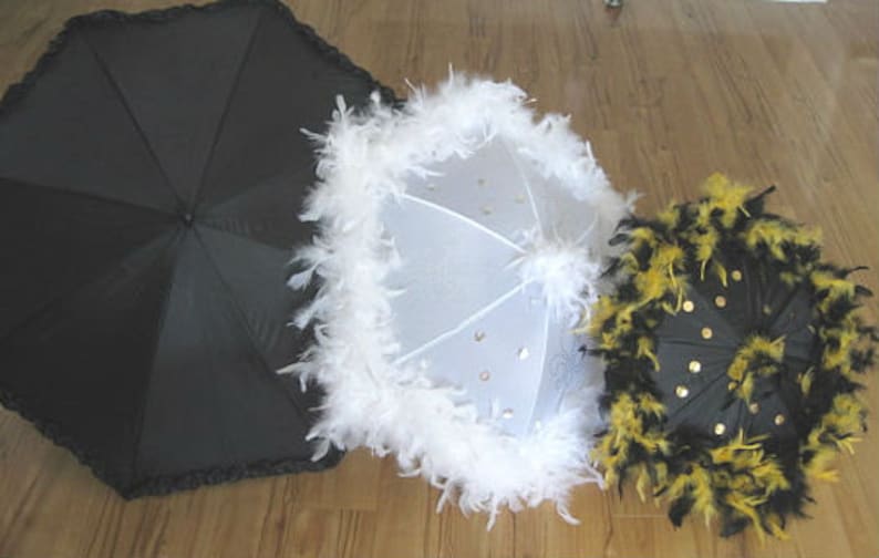 Louisiana Saints Fan New Orleans Party Second Line Umbrella Parasol MEDIUM any colors Black Yellow on Black Football feather boa