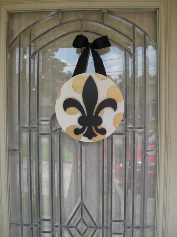 New Orleans Saints black and gold polka dot painted fleur de  Etsy
