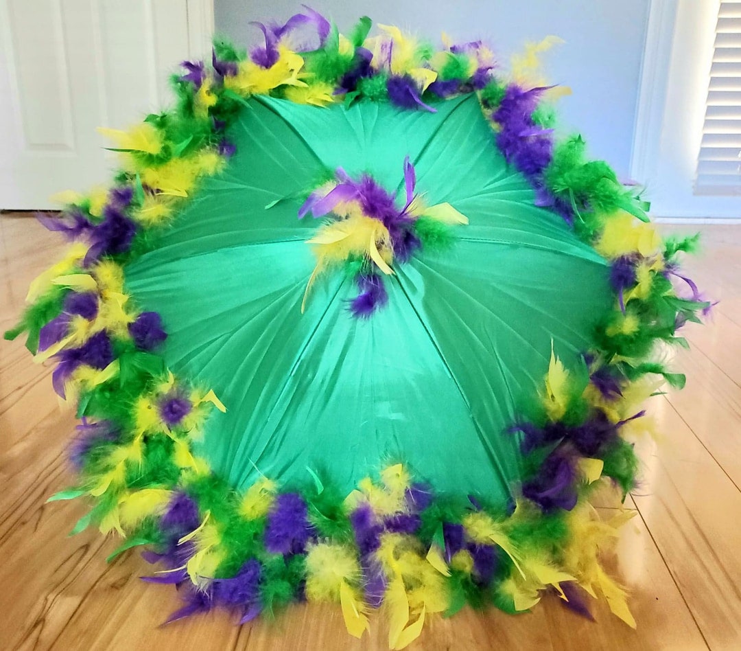 Second Line Umbrella Parasol Mardi Gras Purple, Green, Yellow on Green
