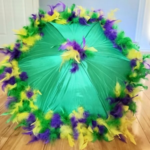Second Line Umbrella Parasol- Mardi Gras Purple, Green, Yellow on Green Umbrella- New Orleans Birthday- Bachelorette Party- Masquerade