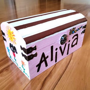 Wooden Chest Garden Girl Theme Personalized Treasure Chest Keepsake Box 9 in x 5 in x 5 in Storage Pink Butterfly Flower Hand Painted Hinged