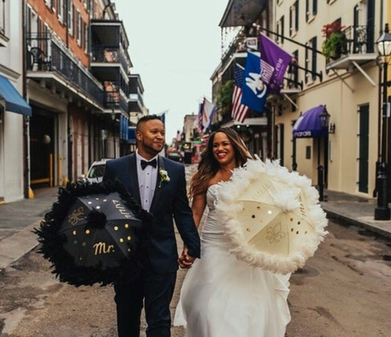 Bride and Groom New Orleans Wedding Second Line Umbrellas Set -