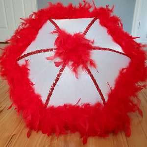 Red and White Second Line Umbrella Parasol With Spine Trim - Etsy