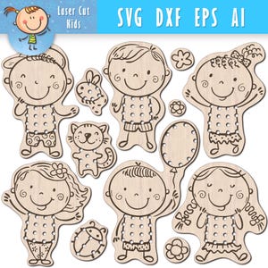 Stitching Doll SVG for Kids Doodle Boy and Girl Laser Cut Files with Sweater Stitch Holes DIY Educational Toy Craft Project Digital Download