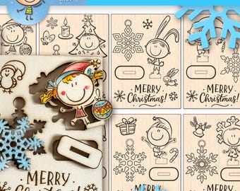 Paintable Christmas Card Laser Cut Set, Christmas Greeting Card DXF, Christmas Decoration SVG, Glowforge xTool Template, Wood xMas Card Gift