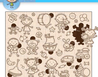 Cartoon Puzzle Laser Cut Doodle Kinder und Spielzeug Montessori Lernen Kinder Сrafting Lernspiel DIY mit Gravur Umrisse SVG-Datei