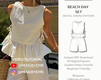 Beach Day Sewing Pattern: Summer Top & Shorts - Beginner Friendly (A4 PDF)