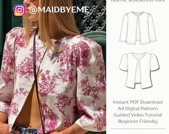 Piper Blouse – Puff Sleeve Top Digital Sewing Pattern | A4 Printable PDF + Video Tutorial | Beginner-Friendly