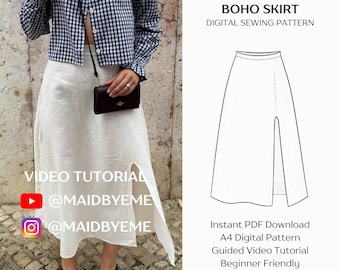 Boho Rock Schnittmuster | Fließender Schlitz-Rock (PDF Digital Download)
