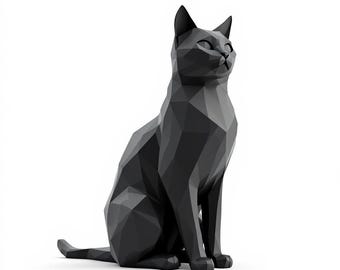 Elegant Low Poly Cat Figurine - 3D Printed Home Decor