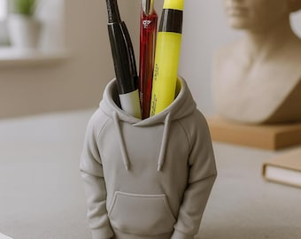 3D Printed Hoodie Pencil Cup – Unique Desk Organizer, Modern Pen Holder, Fun Office Decor