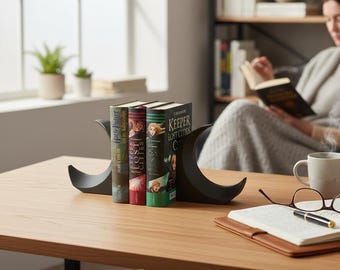 Minimalist Half-Moon Bookends Set – Modern 3D Printed Stylish Book Organizer