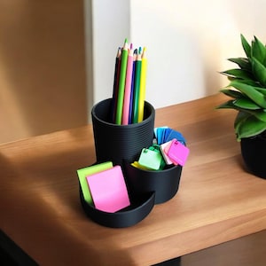 Sleek Desk Tidy: 3D Printed Organizer Set with Ribbed Cups