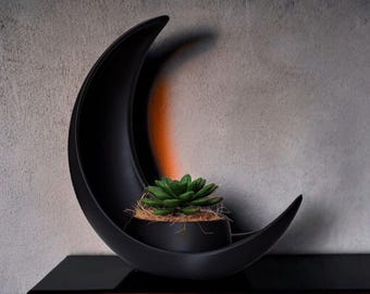 Crescent Moon Planter: Black Gothic Boho Succulent & Air Plant Pot