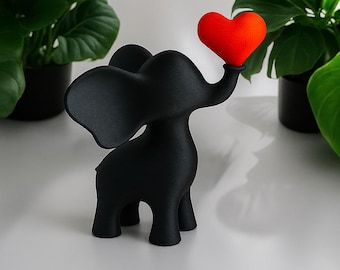 Playful Elephant Heart Sculpture – Customizable, Adorable, 3D Printed Gift for Animal Lovers