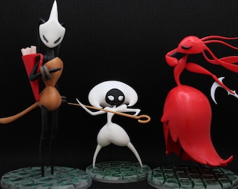 Figuras inspiradas en Silksong de Hollow Knight: Shakra, Lace y Karmelita – Pintadas a mano e impresas en 3D