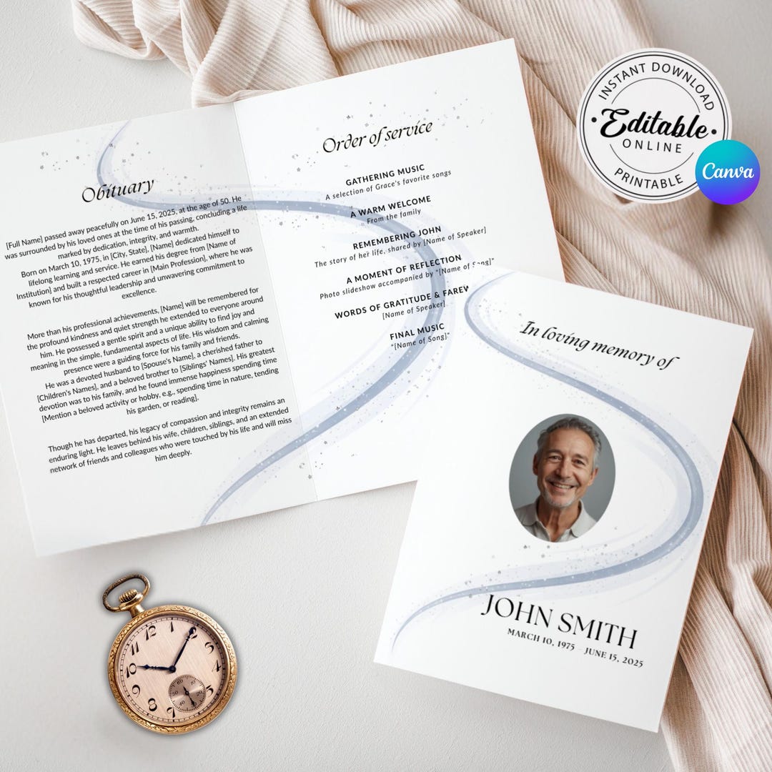 Editable Funeral Program Template, Celebration of Life, Canva Order of ...
