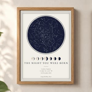 Geburtstagsgeschenk für Sie oder Ihn: Individueller Sternenkarten-Druck in Creme