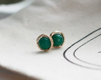 Gold and Gemstone Stud Earrings, Gold Filled Minimalist Earrings, Unique Stud Earrings,  Boucles d'Oreilles, Mothers Day Gift for Mom