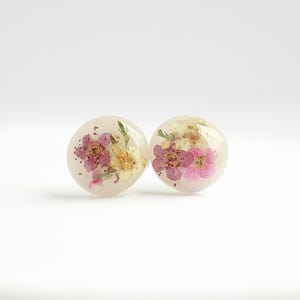 Pressed Flower Stud Earrings: Real Gold Leaf Resin, Hypoallergenic